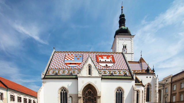 St Mark's Church and its tiled roof in Zagreb's Upper Town, the city covered in our pet-friendly Zagreb guide for dog owners